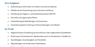 Koch / Köchin zum 1.1.2026 gesucht