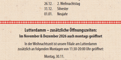 Öffnungszeiten Feiertage